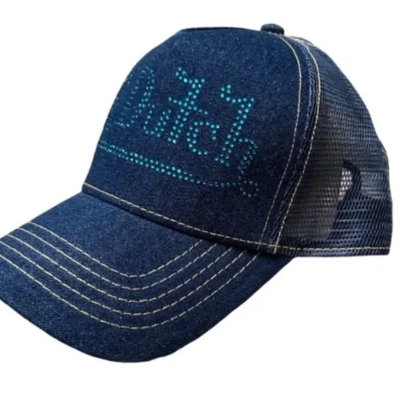 VON DUTCH Navy Stone Denim Snapback Trucker Hat